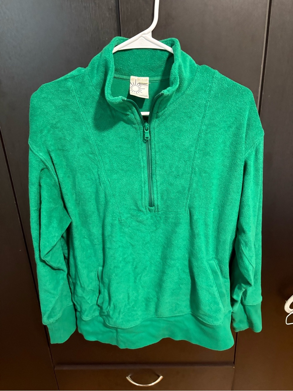 Aerie Green Half-Zip Terrycloth Oversized Pullover Sweatshirt